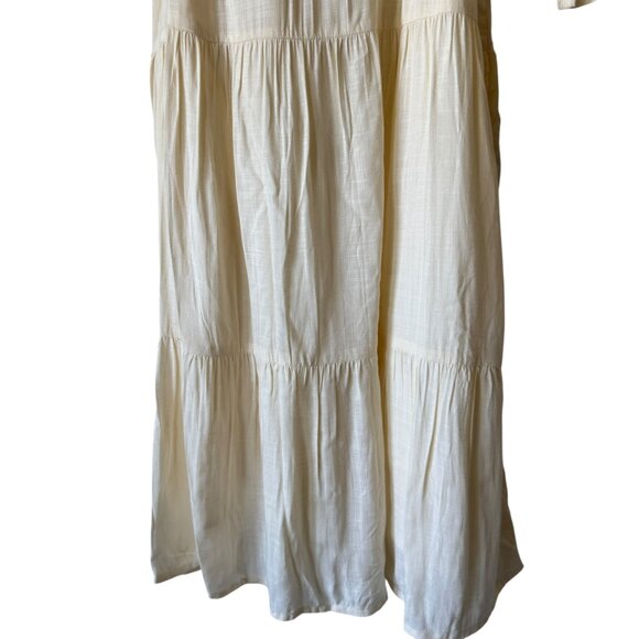 Max Dress Sm/Md Ivory Floral Embroidery Ruffled Short Sleeves Pockets Tiered - Picture 12 of 15